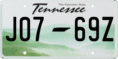 TN license plate J0769Z