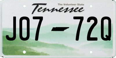 TN license plate J0772Q