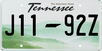 TN license plate J1192Z
