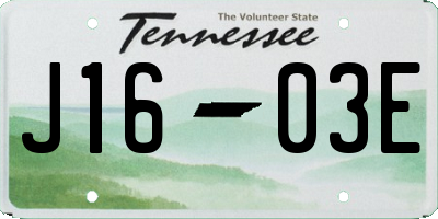 TN license plate J1603E