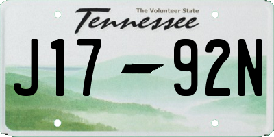 TN license plate J1792N
