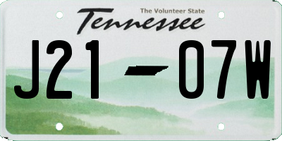 TN license plate J2107W