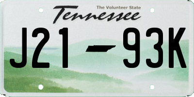 TN license plate J2193K