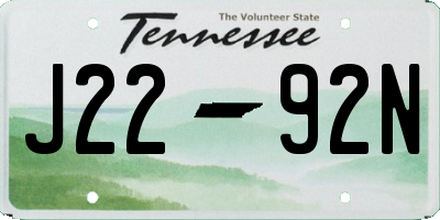 TN license plate J2292N