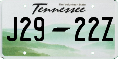 TN license plate J2922Z