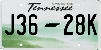 TN license plate J3628K