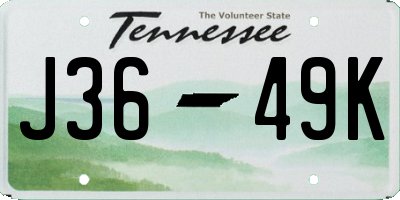 TN license plate J3649K