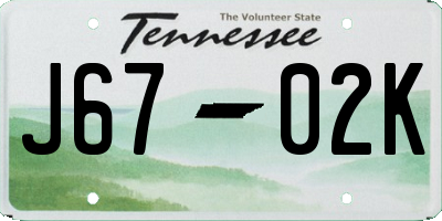 TN license plate J6702K