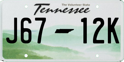 TN license plate J6712K