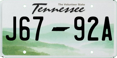 TN license plate J6792A