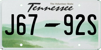 TN license plate J6792S