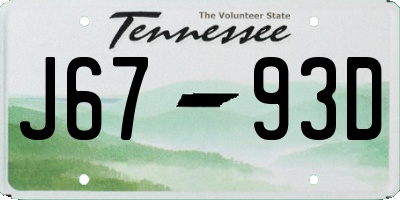 TN license plate J6793D