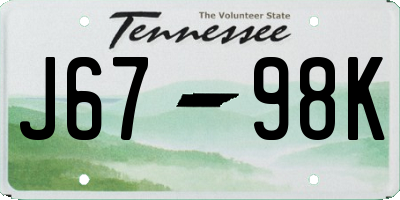 TN license plate J6798K