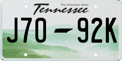 TN license plate J7092K