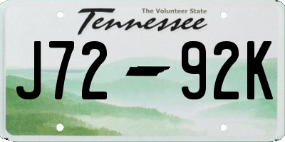 TN license plate J7292K