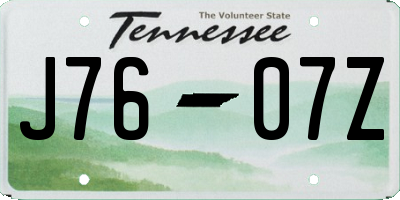 TN license plate J7607Z