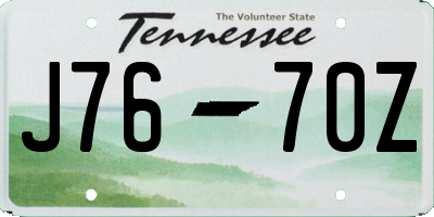 TN license plate J7670Z