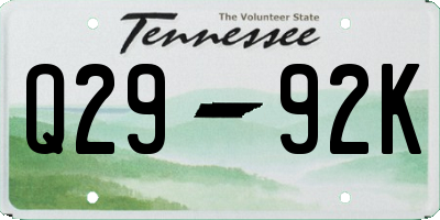 TN license plate Q2992K