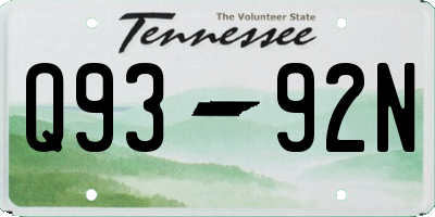 TN license plate Q9392N