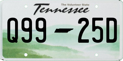 TN license plate Q9925D