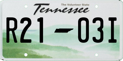 TN license plate R2103I