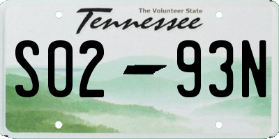 TN license plate S0293N
