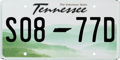 TN license plate S0877D