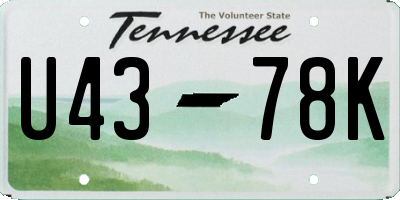 TN license plate U4378K