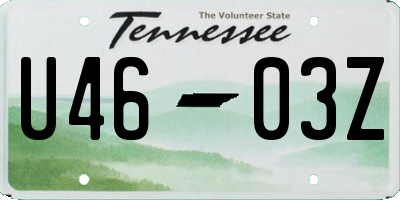 TN license plate U4603Z