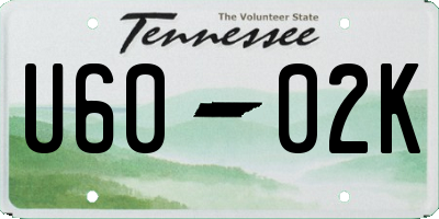 TN license plate U6002K