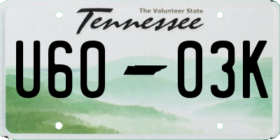 TN license plate U6003K