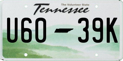 TN license plate U6039K