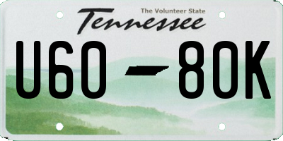 TN license plate U6080K