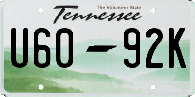 TN license plate U6092K