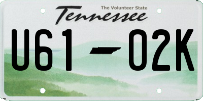 TN license plate U6102K