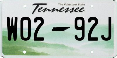 TN license plate W0292J