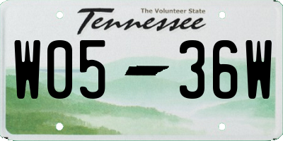TN license plate W0536W