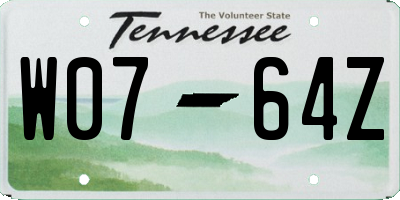 TN license plate W0764Z