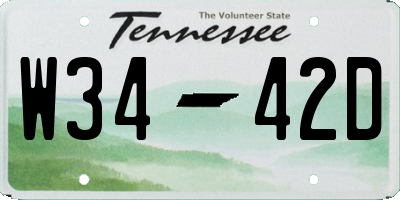 TN license plate W3442D