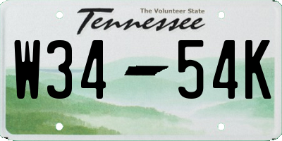 TN license plate W3454K