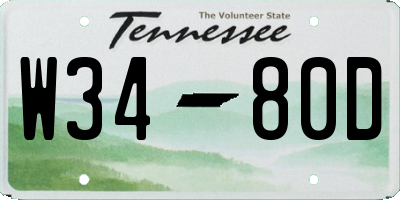 TN license plate W3480D