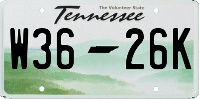 TN license plate W3626K