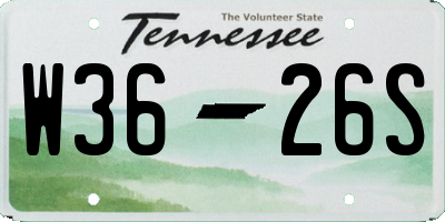 TN license plate W3626S