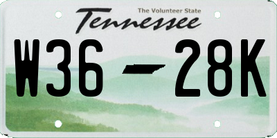 TN license plate W3628K