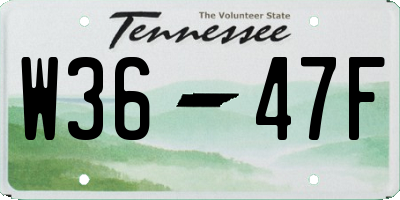 TN license plate W3647F