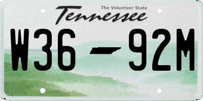 TN license plate W3692M