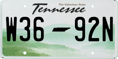 TN license plate W3692N