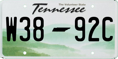 TN license plate W3892C