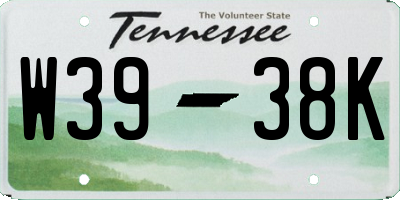 TN license plate W3938K