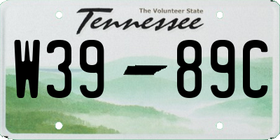 TN license plate W3989C